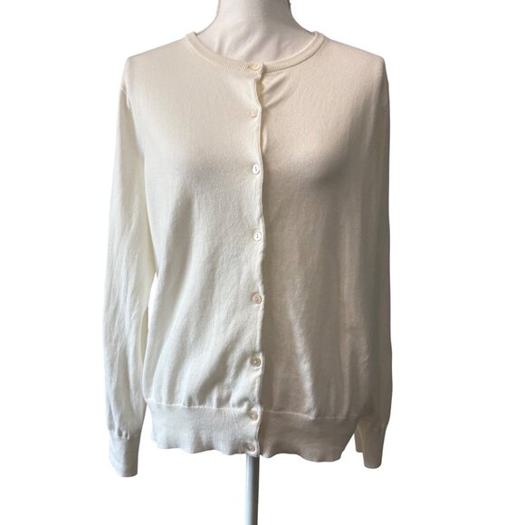 Lands End Womens Ivory Button-Down White Cardigan Sweater Size Large (14-16 ) - Picture 1 of 12